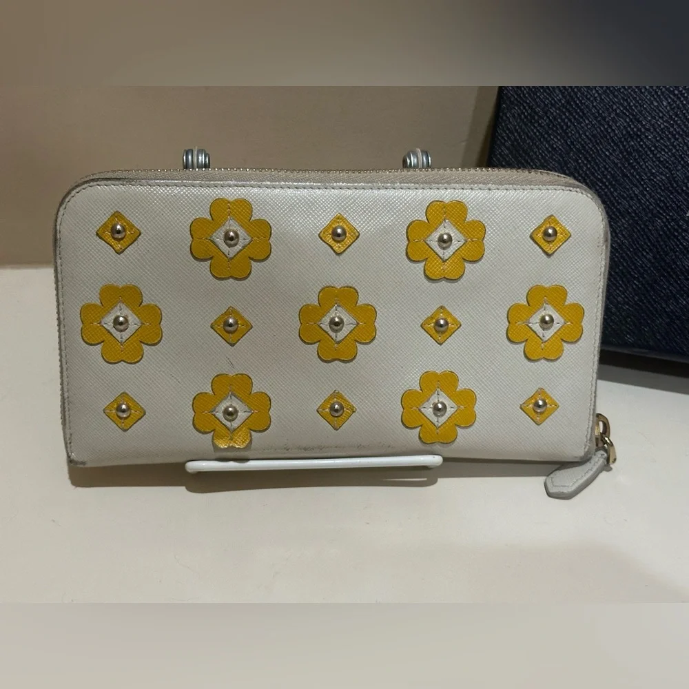 Prada Saffiano Fiori Zip-around Wallet with box